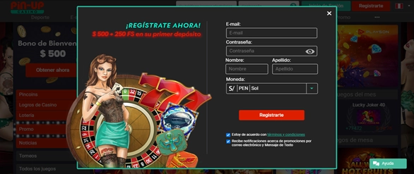 Página de registro para Pin Up Casino